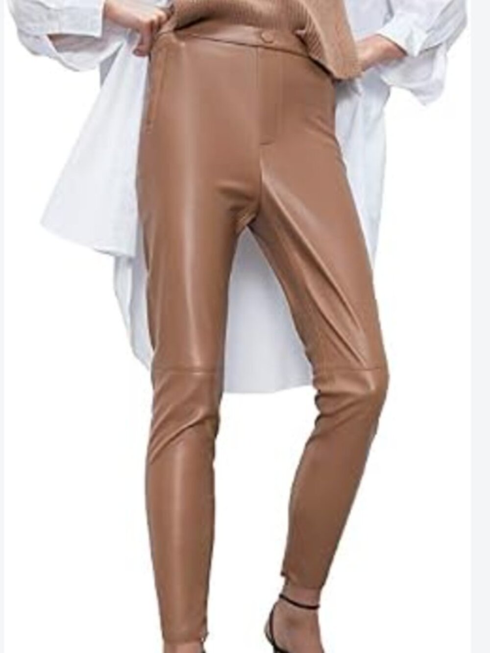 ZARA Camel Stretch High Rise Faux Leather Suede Legging
